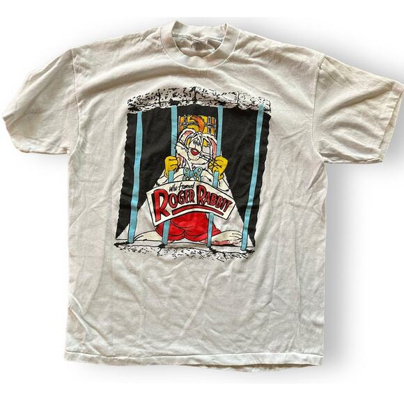 Vintage 1980s Who Framed Roger Rabbit 3D Jail Graphic T Shirt Single Stitch Mens - Picture 1 of 7